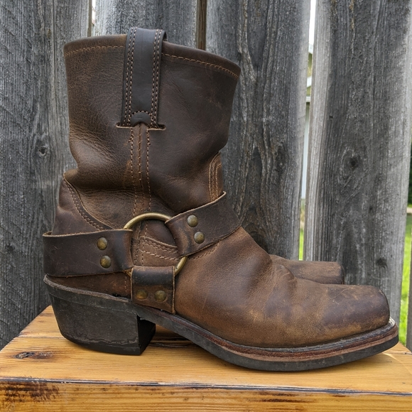 frye square toe harness boots
